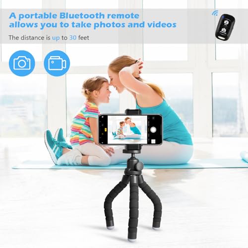 Ubeesize Phone Tripod, Portable and Flexible Tripods with Wireless Remote and Clip, Cell Phone Tripode Stand for Video Recording - color: Black, style: Standard