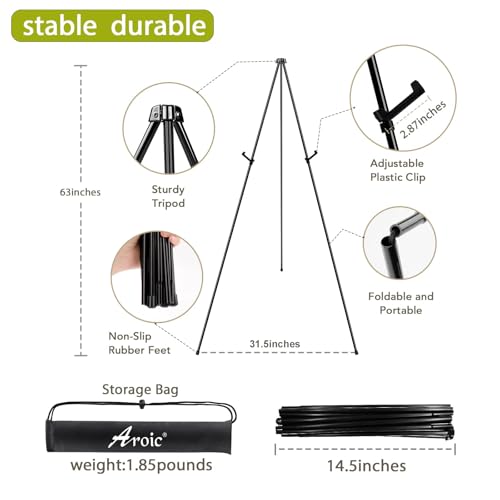 AROIC 63 "Easel Stand for Display, 6 Pack Portable Foldable Metal Easel, Easels for Signs Wedding Logos,Arts, Painting,Adjustable Floor Easels with 6 Storage Bag - style: 6P