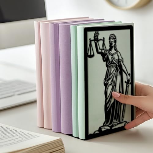 Peacoblue Metal Bookends for Shelves, Modern Decorative Heavy Duty Study Book Ends Stoppers for Office, Desk, Shelf, Room 5.3"x4.3"x7.9" Cast Iron Simple Tall Bookends 1 Pair (Justice Lady Themis) - style: Justice Lady Themis