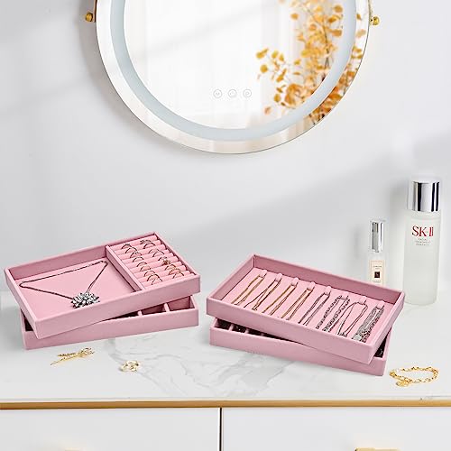 ProCase Stackable Jewelry Organizer Trays for Drawers, Jewelry Drawer Inserts Container Display Case Storage for Earring Necklace Rings Bracelet with Removable Dividers -Dustypink, 4 Layers - color: Dustypink, size: 4 Layers