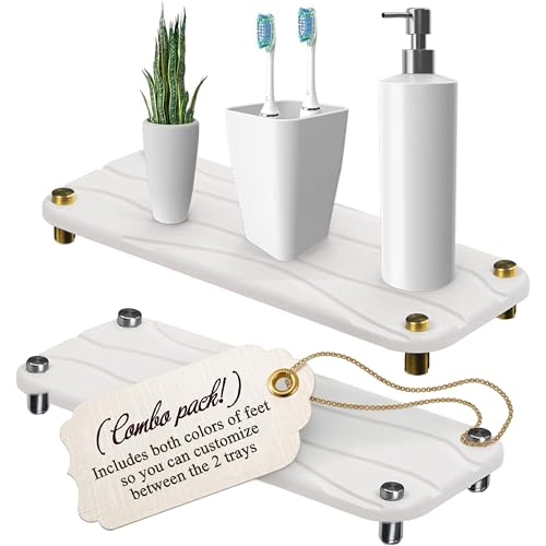 Stone Drying Tray - Diatomite Sink Caddy Kitchen Sink Organizer - Water Absorbing Bathroom Counter Mat - Absorbent Kitchen Soap Tray (White w Silver & Gold feet) - color: White & Silver