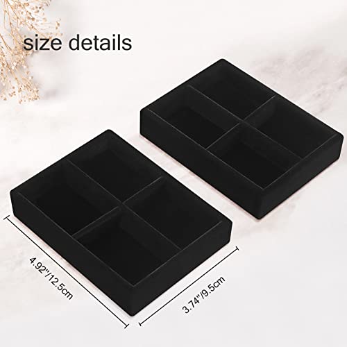DesignSter Small Jewelry Tray-Ring Organizer 2PCS Premium Velvet Rings Earrings Display Tray Storage Insert Holder for Jewelry Box, Drawer, Dresser (4 Grids, Black) - color: Black, size: 4 Grids