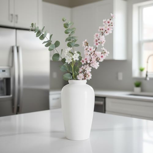 White Ceramic Vase for Centerpiece - 11 Inch Large Modern Boho Vase for Pampas Grass, Minimalist Decorative Flower Vases for Home Decor, Kitchen, Entryway, Mantel, Wedding Decor - color: White