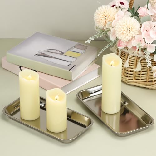 QWORK Small 304 Stainless Steel Vanity Tray 8.5 x 4 Inch, SUS304 Metal Jewelry Organizer Tray for Bathroom, Bedroom, Kitchen – Rectangular Makeup Storage Dish for Keys, Rings, Perfume, Soap Dispensers