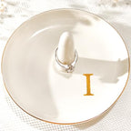 Ceramic Initials Jewelry Tray Ring Dish With Personalized I-Monogrammed Engagement Wedding Gifts, for Birthday Mother's Day for Women, Ceramic White 4.7" x2.4" - style: I