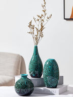 Ceramic Bud Vase Set, Fambe Blue Glazed Finish, Decorative Flower Vases (Blue-Set of 3) - color: Blue-set of 3