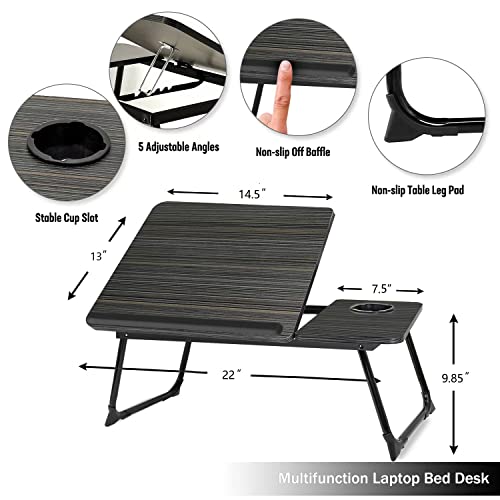 Laptop Desk for Bed Couch,Lap Desk for Laptop,Portable Laptop Stand for Desk,Small Adjustable Laptop Desk,Foldable Bed Table for Laptops and Writing, Bed Tray Table with Cup Holder(Black) - color: Black