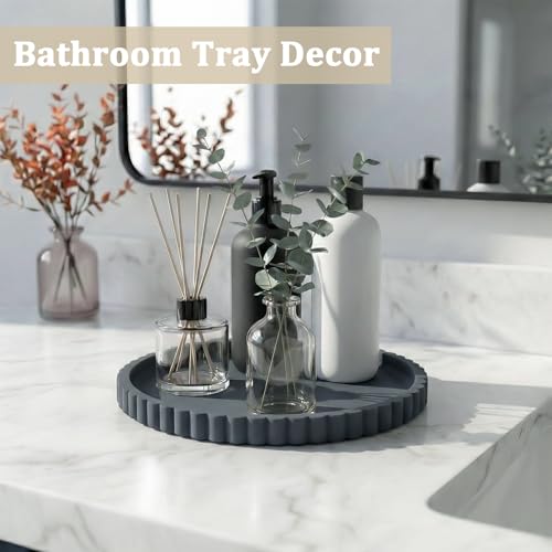 Silicone Bathroom Vanity Tray, Modern Round Decorative Tray for Countertop, Waterproof & Unbreakable Cosmetic Perfume Organizer, Extra-Thick & Sturdy, Easy to Clean Candle Tray (9 inch, Dark Grey) - color: Dark Grey, size: 9"