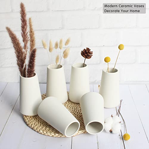 YANLING 6 Pack White Ceramic Vases for Home Decor, 6 Inch Modern Centerpieces for Pampas Grass, Table, Boho Flowers Decor - color: Style a