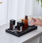 Scalloped Bathroom Vanity Tray for Countertop- Small Concrete Modern Industrial Minimalist Counter Vanity Organizer Tray for Dresser- Decorative Tray-11.8"L x 6.37"W x 1"H- Charcoal Black- Water-proof