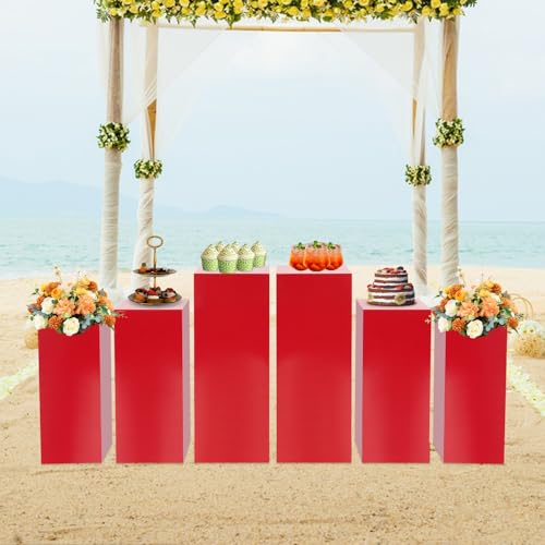 3/6 PCS Square Tall Pedestal Stand Metal Square Pedestal Stand Tall Pedestals Cake Stands for Party Wedding Birthday (Red, 6Pcs) - color: Red, size: 6Pcs
