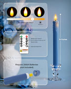 Homemory 6 Pcs Real Wax Blue Flameless Taper Candles with Remote Timer, 9.6 Inches LED Fake Candlesticks, LED Candle with 3D Flickering Flame for Romantic Wedding, Dinner, Xmas Anniversary Decor - style: Coastal - Blue 9.6"