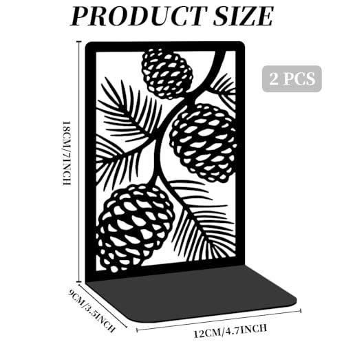 2 Pcs Decorative Metal Bookends, Pinecone Design Book Ends for Shelves Black Heavy Duty Book Stopper Suitable for Home Office School - style: Pinecone