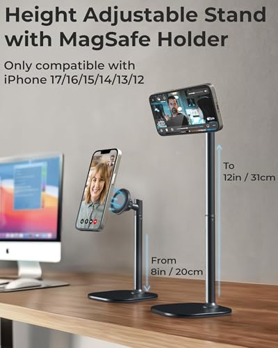 COOPER MagStand, Adjustable Magnetic iPhone Stand for Desk & Phone Holder for Video Recording, Compatible with MagSafe, Stand for iPhone 17 Pro Max, 16/15/14/13/12, Small Mag Safe Tripod (Black) - color: Night Black
