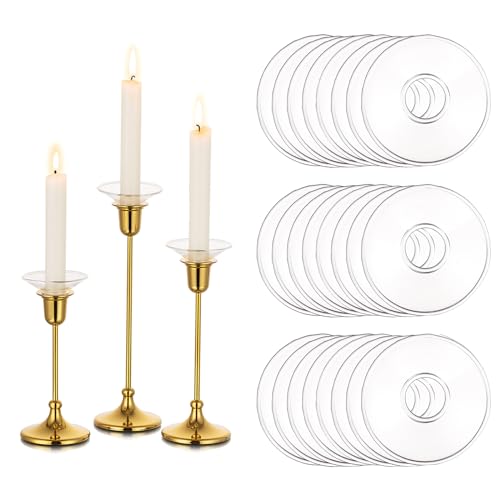 Glasseam Glass Candle Drip Protectors for Candle Stick Holder, Clear Bobeches for Chandeliers Set of 24, Round Bobeche Candle Guards for Taper Candle Holder, Wax Catchers for Candles Dining Room Decor - color: Clear, size: Flat-24pcs
