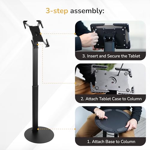 Mount-It! Anti-Theft Universal Tablet Floor Stand Kiosk, Locking Enclosure for iPad, Galaxy Tab & Surface Pro 9.7"–13.1", Height Adjustable 27.5"–47", Commercial Kiosk Stand, Black - color: Black