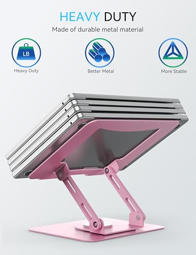 SOUNDANCE 360 Rotating Laptop Stand, Ergonomic Computer Riser for Desk, Adjustable Height Multi-Angle Metal Holder, Foldable Portable Notebook Elevating Base for Office & Home, Pink - color: Pink