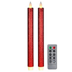 Flameless Taper Candles Flickering with Remote and Timer, 3D Moving Flame Taper Candle Battery Operated to 400 Hours, 9 Inch Window Candles, (Glittter Red) - color: Glittter Red