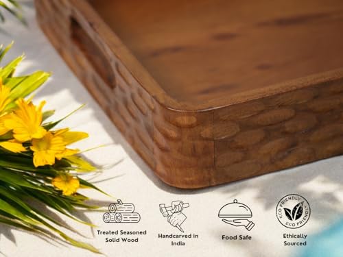 Vesta Homes Acacia Wood Serving Tray for Home/Kitchen/Restaurant/Office Organizer/Dining Table | Premium Serving Trays | 38 x 25 x 5 cm | Handcrafted in India - size: 15" x 9.8" x 2" (Single Tray)