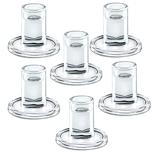 Low Glass Taper Candle Holders fit Candle Base Diameter 5/6-7/8 inch- Wedding Table Centerpiece Short Clear Candlestick Holders - Set of 6 - color: Clear