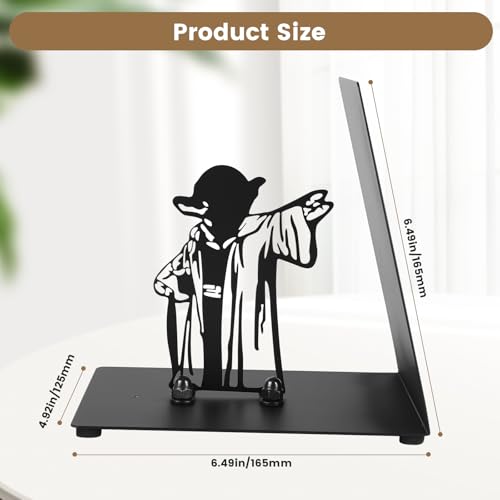 Master Yoda Force Metal Bookend, Black Metal Bookend,Double-Sided Yoda Pattern, Creative Gift for Star War Lovers,Decor for Home, Office & Kids Room (Master)