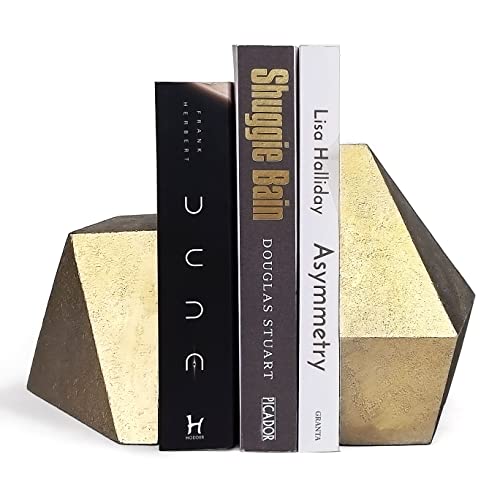 Ambipolar Decorative Gold Cast Iron Bookends, Home Decorative Bookends for Heavy Books, Abstract Bookends for Bookshelves, Office Desk, Living Room Decor - color: Gold