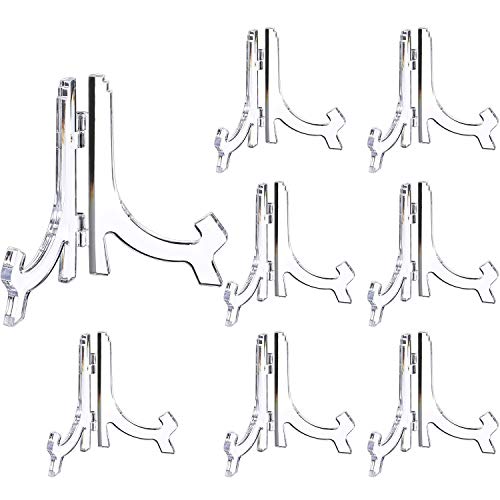 HESTYA 8 Pcs Clear Acrylic Easels Plate Stands Holders to Display Pictures or Other Items for Display Decoration (4.5 Inch)