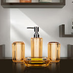 4-Piece Elegant Champagne Gold Bathroom Accessories Set — Soap Dispenser, Soap Dish, Mouthwash Cup & Toothbrush Holder, Glossy Acrylic with Champagne Accent, Vanity Countertop Organizer - color: Champagne Gold