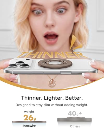 SYNCWIRE Magnetic Phone Ring Holder for MagSafe, 360° Rotation Cell Phone Grip Stand Finger Ring Kickstand Two-Sided Magnet Compatible with iPhone 17 Pro Max 16 15 14 13 12 MagSafe Accessories - color: Single Ring-1PCS-Desert Gold