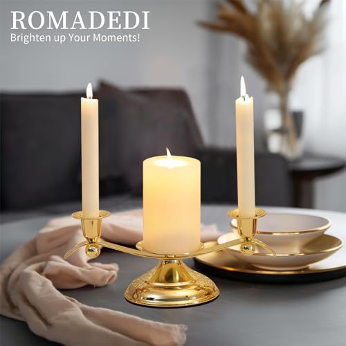 Unity Candle Holder for Wedding Ceremony Set - Romadedi 3 Arm Metal Gold Candle Stand for Pillar Taper Candlestick Unity Candles Centerpiece Decor Bride Reception Anniversary Decoration Gift