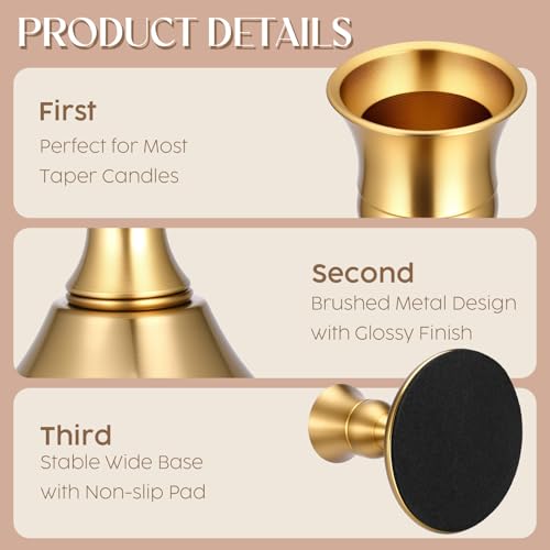 24PCS Brass Gold Taper Candle Holders Set, Vintage Metal Candlestick Holders for Table Centerpiece, Wedding Reception, Festive Christmas Mantel Decoration or Home Decor Gold - color: Gold