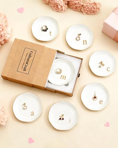 Personalized Ceramic Ring Dish - Monogrammed Jewelry Tray, Handcrafted Room Decor Engagement Wedding Present - Mothers Day Valentines Christmas Birthday Gift Women, Engraved Initial c - style: c