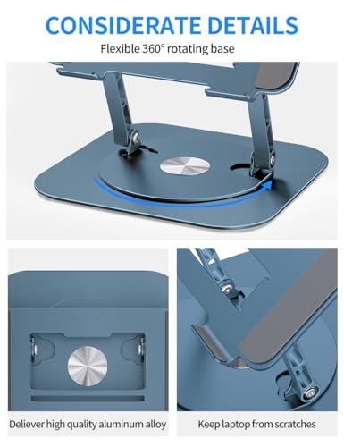 AOEVI Adjustable Laptop Stand with 360 Rotating Base, Computer Stand for Laptop Ergonimic Foldable Laptop Riser for Desk Compatible with MacBook Pro/Air Notebook up to 16 Inches, Navy - color: Navy Blue