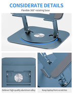 AOEVI Adjustable Laptop Stand with 360 Rotating Base, Computer Stand for Laptop Ergonimic Foldable Laptop Riser for Desk Compatible with MacBook Pro/Air Notebook up to 16 Inches, Navy - color: Navy Blue
