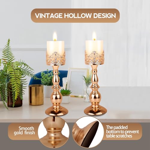 Candle Holders for Pillar Candles Gothic Gold Vintage Tall Candle Holders Set of 2 Decorative Large Table Centerpieces Candle Stand Decor (Gold 2PCS A) - color: Gold 2pcs a