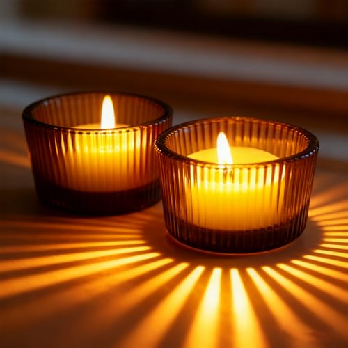 2pcs Tea Light Candle Holders Glass Votive Candle Holders Table Centerpiece for Wedding Birthday Home Decor (Amber) - color: Amber