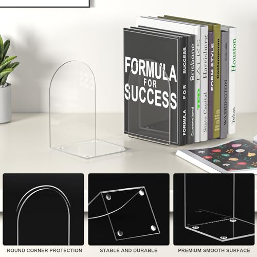 Acrylic Bookends 4 Pieces, Clear Bookends for Shelves, Book Ends for Shelves and Desktop Organizer, Transparent Shelf Book Stopper to Hold Books for Home Office Supplies - style: 4 Pieces Acrylic Bookends