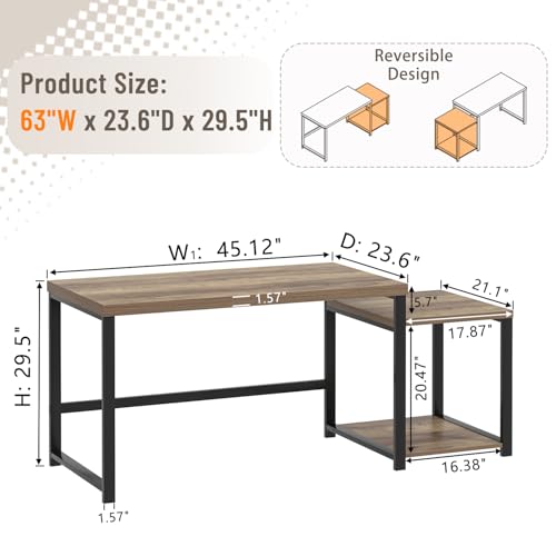 FOLUBAN 63 Inch Large Computer Desk with Printer Space & PC Tower Stand, Modern Wood Home Office Desk Workstation with Storage Shelves, Writing Study Gaming Table, Rustic Oak - color: Oak