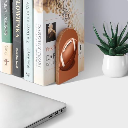 Book Ends American Football Passionately Wood Bookends for Shelves to Hold Books Heavy Duty Non-Skid Book Stoppers Wood Decorative Home Office School