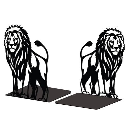 Peacoblue Metal Bookends for Shelves, Modern Decorative Heavy Duty Study Book Support Stoppers for Office, Desk, Shelf, Room 5.3"x4.3"x6.8" Cast Iron Simple Tall Bookends, 1 Pair (Lion) - style: Lion