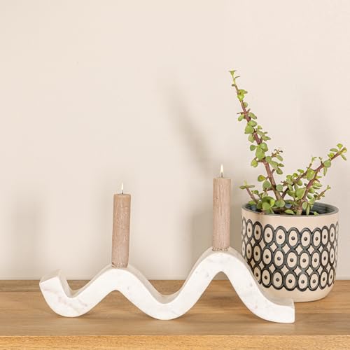 Bloomingville Marble Wave Double Taper Candle Holder, White - color: White