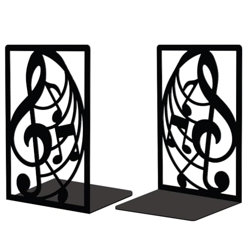 Peacoblue Metal Bookends for Shelves, Modern Decorative Heavy Duty Study Book Support Stoppers for Desk, Shelf, Room 5.3"x4.3"x7.9" Cast Iron Simple Tall Bookends to Hold Books, 1 Pair (Musical Note) - color: Musical Note