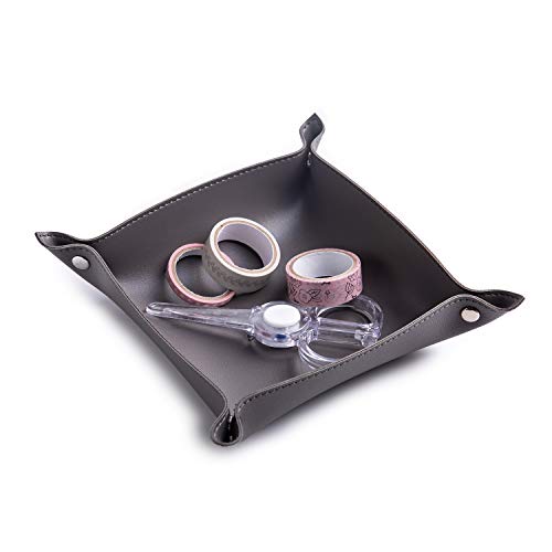 SANQIANWAN Leather Jewelry Valet Tray for Women and Man, Portable Entryway Table Tray Bedside Nightstand Desk Tray Small Catchall Travel Dish Plate for Key,Wallet,Watch,Coin (2PCs Grey-B) - color: 2pcs Grey-b, size: 8×8
