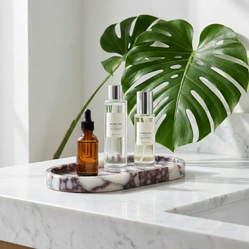 Natural Marble Tray, 9.8"x5.9" Vanity Decorative Tray for Countertop Organizer, Catchall Tray for Perfume, Candles, Jewelry Dish - color: Calacatta Purple, size: 9.8" x 5.9" x 0.9"