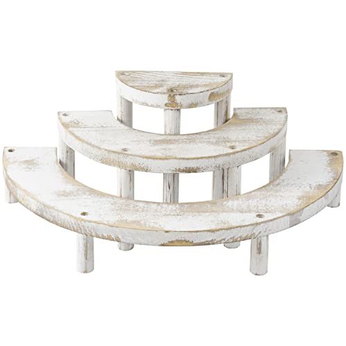 MyGift 3 Tier Wooden Display Riser Stand, Cupcake Stand & Perfume Organizer, Rustic Whitewashed Tiered Display Shelf for Desserts, Nail Polish, Makeup, Plants & Collectibles - color: Whitewashed
