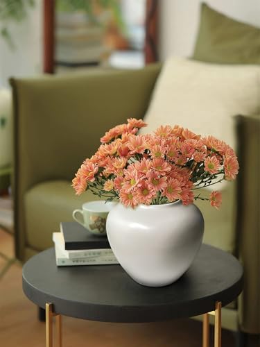 GeLive Short Round White Ceramic Vase Table Centerpiece Moon Jar Jingdezhen Handmade Pottery Vase Glossy Finish Planter Pot Waterproof for Fresh Dried Flower Home Decor Kitchen Utensil Holder - color: White