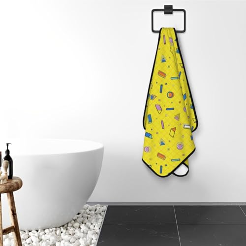 Geometric Objects Pattern Bath Towel Microfiber Coral Velvet Bath Towels Highly Absorbent Soft Beach Sheet (27" x 55") Luxury Hemming Shower Towels for Gym Travel Pool