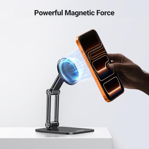 UGREEN Magnetic Phone Stand Compatible with MagSafe Holder for Desk Ergonomic Design Adjustable, Aluminum Cell Phone Stand Compatible for iPhone 17 Air 16 15 14 13 12 Pro Max and MagSafe Case, Black - color: Black