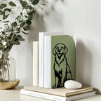 Peacoblue Metal Bookends for Shelves, Modern Decorative Heavy Duty Study Book Support Stoppers for Office, Desk, Shelf, Room 5.3"x4.3"x7.9" Cast Iron Simple Tall Bookends, 1 Pair (Golden Retriever) - style: Golden Retriever