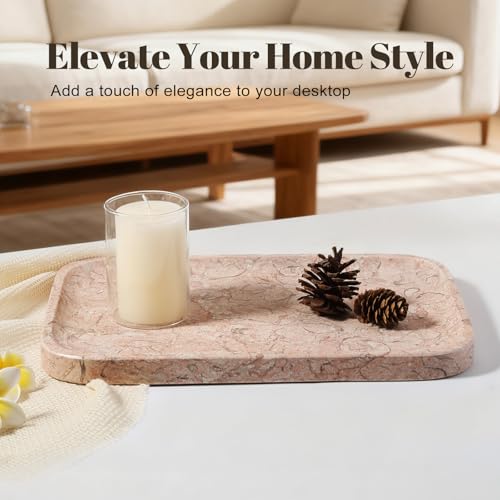 Koville Marble Tray, 12"x8" Natural Marble Vanity Tray for Countertop Bathroom Kitchen Dresser, Decorative Catchall Trays for Perfume Jewelry, Rectangular Stone Serving Tray(Pink) - color: Pink